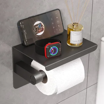 Čierny Toaletný Papier Držiak telefónu polica dvojité toaletný papier držiak kúpeľňové Doplnky jednoduchý dizajn