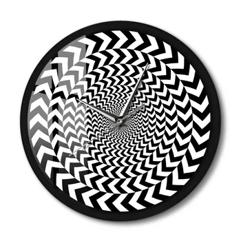 Špirála Geometrické Optické Ilúzie Kovový Rám Nástenné Hodiny Hypnotické Čiernej A Bielej 3D Vision Tichý Stene, Pozor Na Obývacia Izba