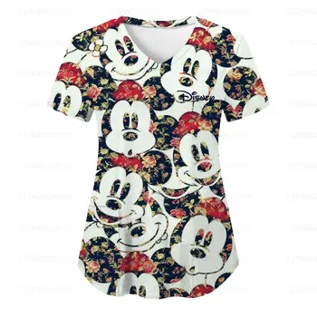 Žena, Oblečenie, zdravotná Sestra Jednotné Top Ženy 2023 Vrecku T Shirt Nemocnice Topy Mickey Košele Letné tričko Disney T-shirts V Krku Tees