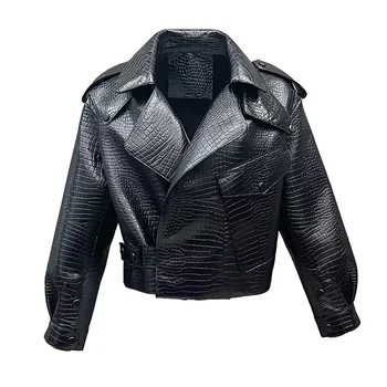 2023 Nové Originálne Ovčej kože Kožená Bunda Módny Vzor Krokodílej Kože Kabát Lady Nadrozmerná Moto Motorkárske Oblečenie S7547A