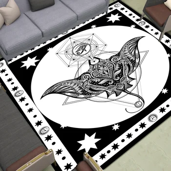 Black White Bat Koberčeky Oblasti Hexagram Tarot Karty Koberec Domov Obývacia Izba, Spálňa, Kúpeľňa Dekor Print Rohože Veľké