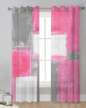 Olejomaľba Abstraktné Štruktúry Ružová Opony Tylu Závesy Pre Obývacej Izbe Kuchynské Okno Ošetrenie Voile Záclony